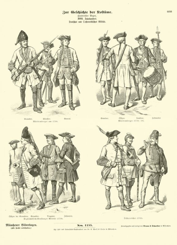 Duitse en Oostenrijkse militaire uniformen, 18e eeuw door German School