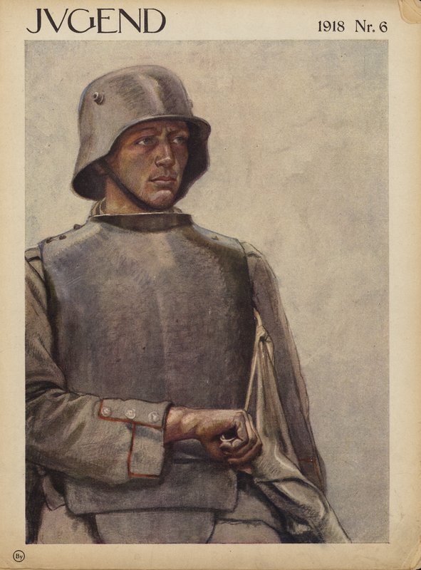 Duitse soldaat, Eerste Wereldoorlog (kleurenlitho) door German School