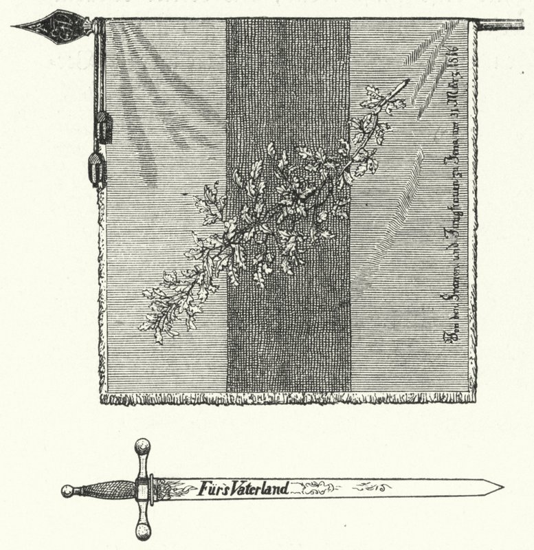Duitse studentenbroederschapsvlag en zwaard (gravure) door German School
