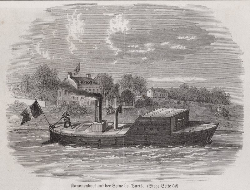 Kanonneerboot op de rivier de Seine tijdens het Beleg van Parijs, Frans-Duitse Oorlog door German School