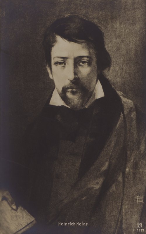 Heinrich Heine, Duits dichter. (litho) door German School
