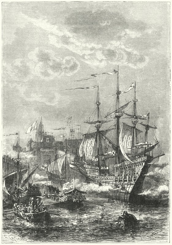 Hendrik VIII en de Engelse vloot landen in Calais door German School