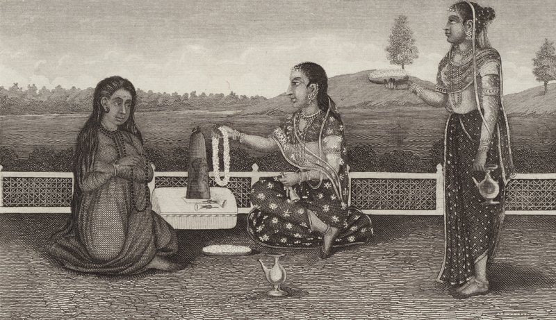 Hindoe verering van de doden, India. Illustratie voor Bilder-Atlas door German School
