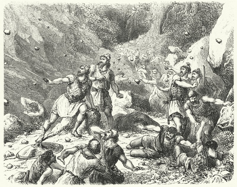Vijandige ontvangst voor de Feniciërs in Tarsus (gravure) door German School