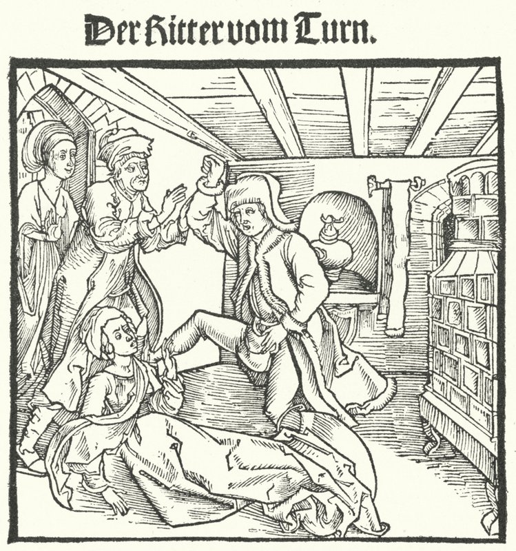 Illustratie uit Het Boek van de Ridder van de Toren door Geoffroy IV de la Tour Landry (gravure) door German School