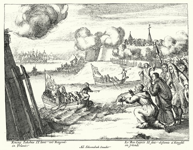 Koning James II van Engeland landt in Kinsale, Ierland door German School
