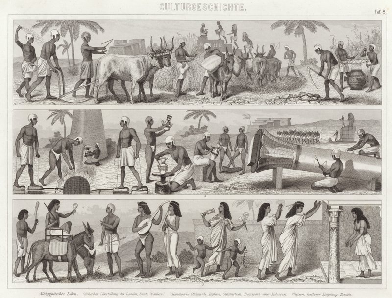 Leven in het oude Egypte. Illustratie voor Bilder-Atlas door German School