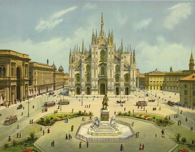 Milaan, Piazza del Duomo (chromolitho) door German School