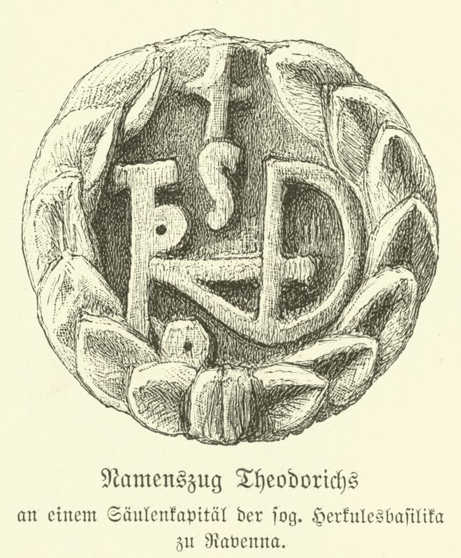 Monogram van Theoderik de Grote, koning van de Ostrogoten door German School