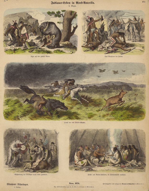 Inheemse Amerikanen (gekleurde gravure) door German School