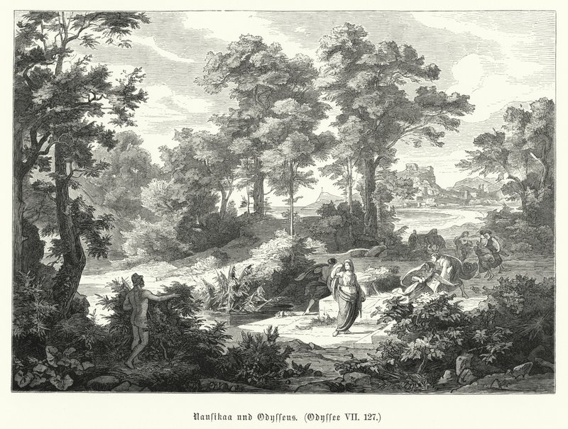 Nausicaa en Odysseus, scène uit Homer
