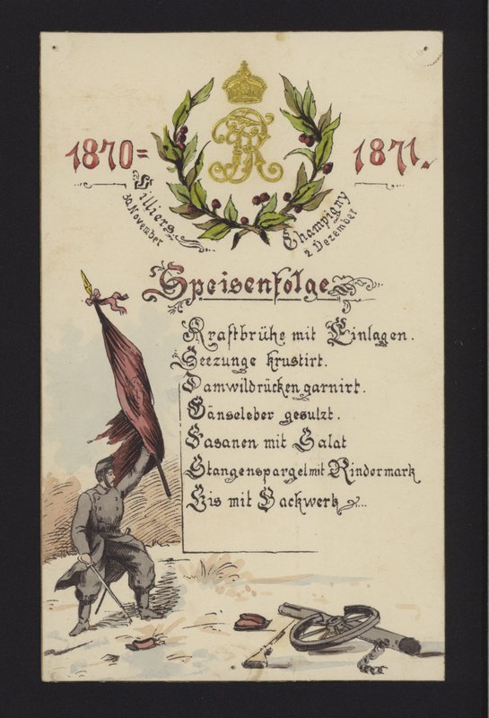 Nieuwjaarsbanketten gehouden door de bezettende Duitsers in Villiers en Champigny, Parijs, 30 december 1870 en 2 januari 1871 door German School