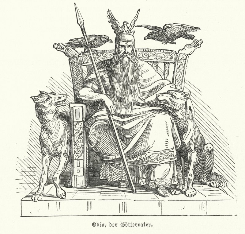Odin, god van de Noorse mythologie (gravure) door German School