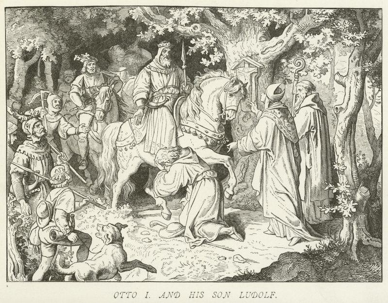 Otto I en zijn zoon Ludolf door German School