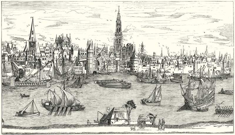 Panorama van Antwerpen aan het begin van de 16e eeuw door German School