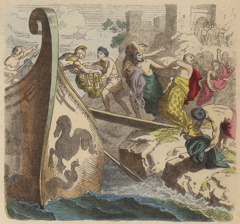 Piraten in het oude Griekenland (gekleurde gravure) door German School