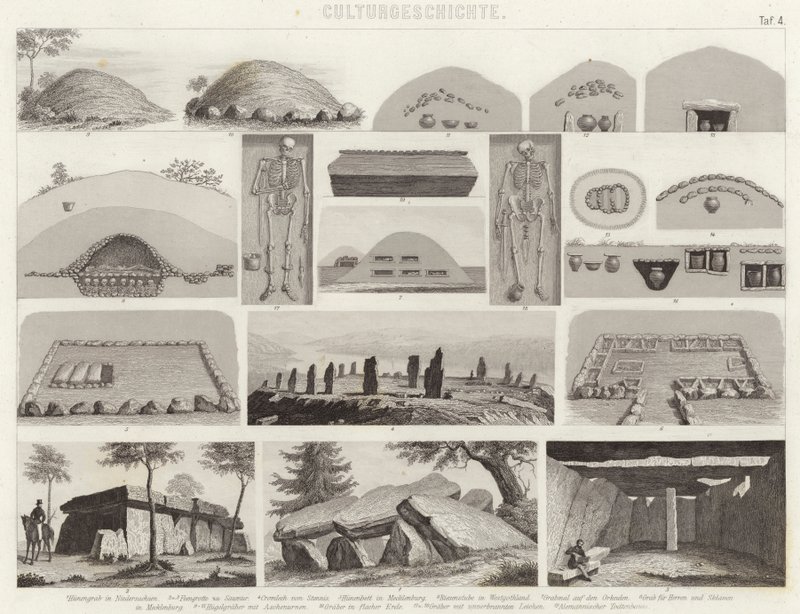 Prehistorische grafkamers. Illustratie voor Bilder-Atlas (gravure) door German School