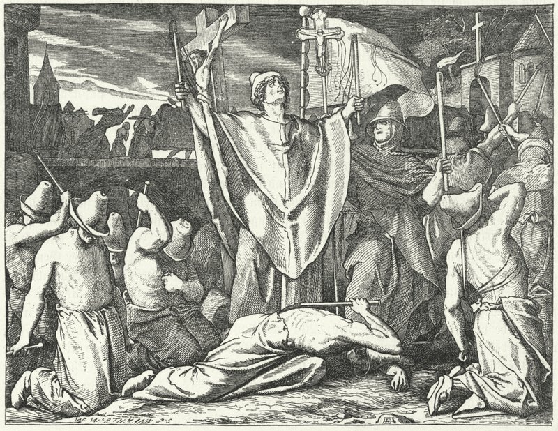 Processie van een geselbroederschap (gravure) door German School