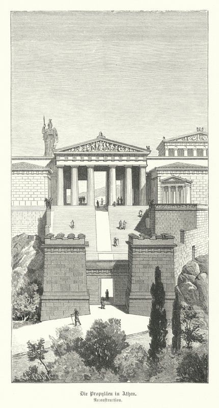Propylaea, ingang van de Akropolis van Athene, Oud Griekenland door German School