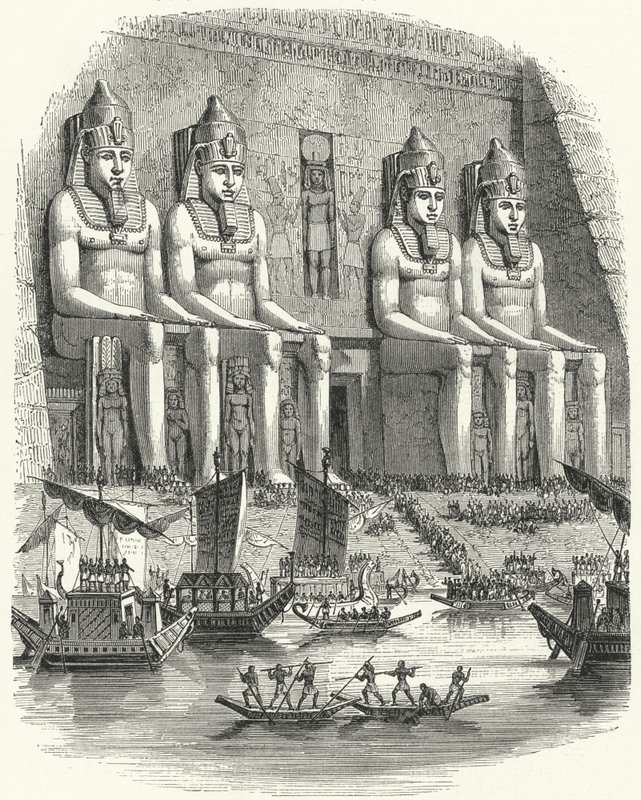Religieus festival in het oude Egypte (gravure) door German School