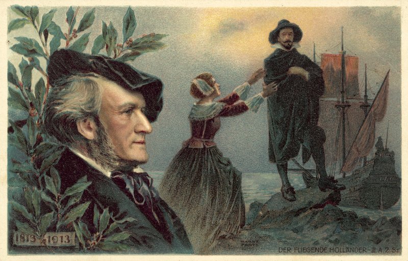 Richard Wagner en een scène uit zijn opera De Vliegende Hollander door German School
