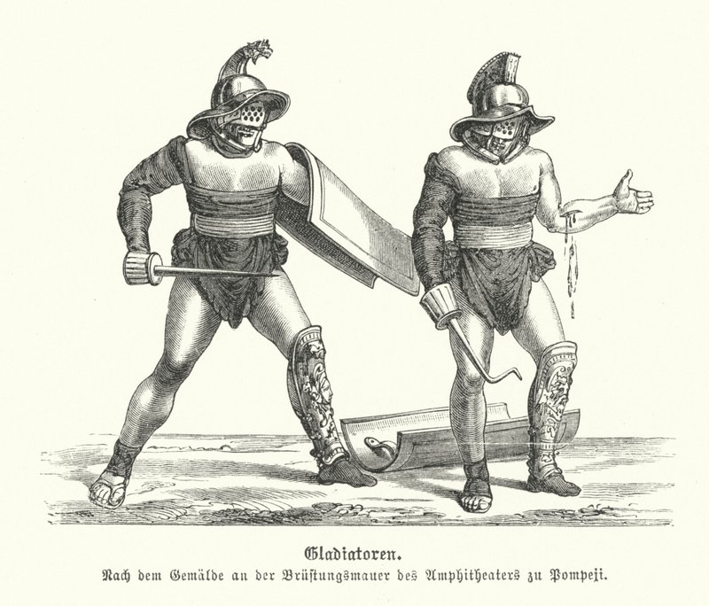 Romeinse gladiatoren (gravure) door German School