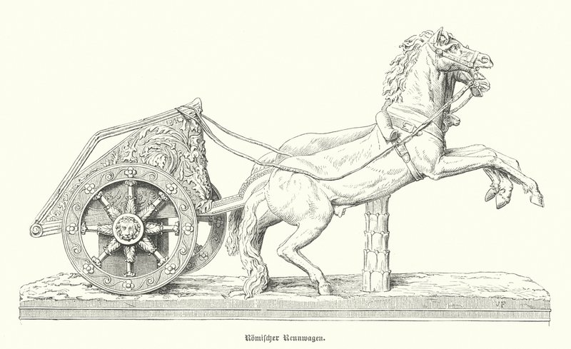Romeinse racewagen (gravure) door German School