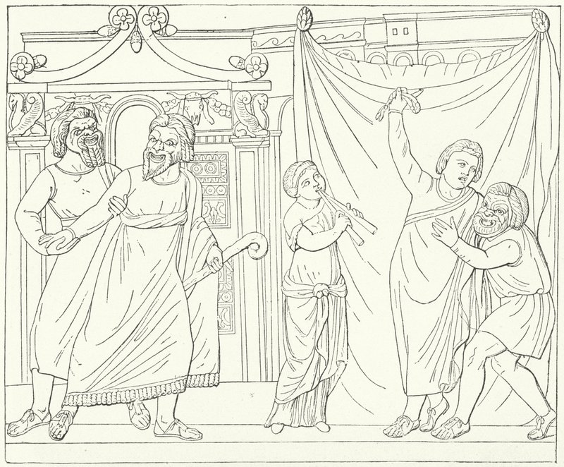 Romeins theaterscène, mogelijk uit Andria, een toneelstuk van Terentius (gravure) door German School