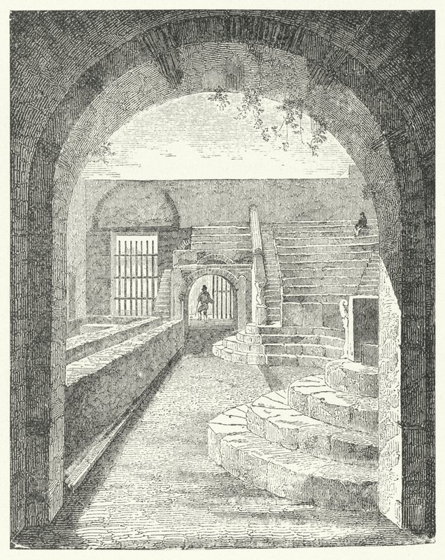 Ruïnes van het Kleine Theater in Pompeii (gravure) door German School
