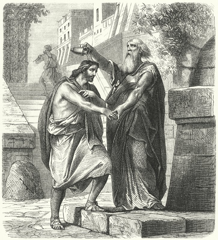 Saul gezalfd tot koning van Israël door Samuel (gravure) door German School