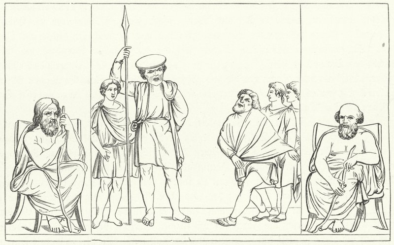 Scène uit een toneelstuk van de Romeinse toneelschrijver Plautus door German School
