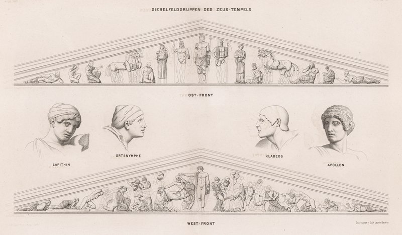 Beelden van de frontons van de Tempel van Zeus, Olympia, Griekenland door German School