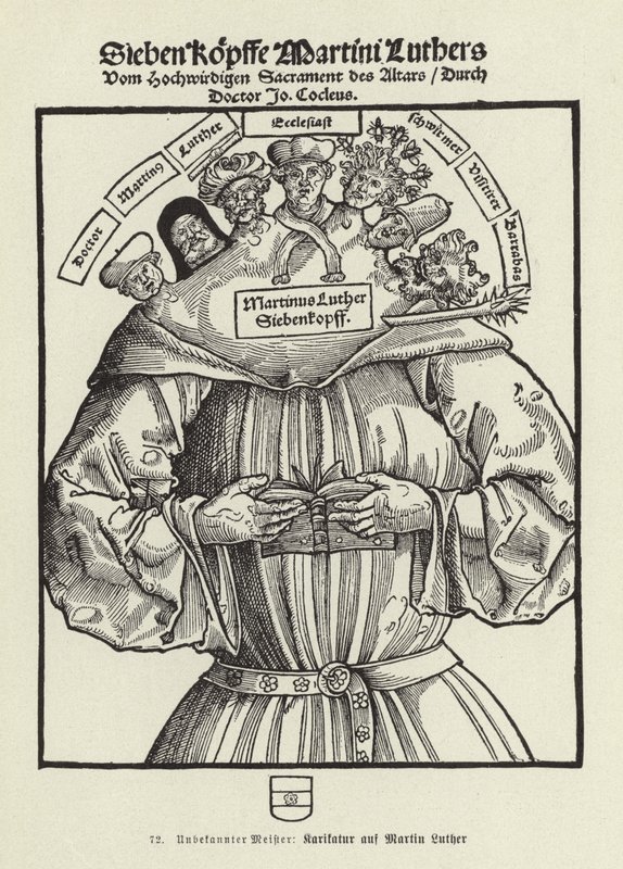 Zeven hoofden van Maarten Luther (litho) door German School