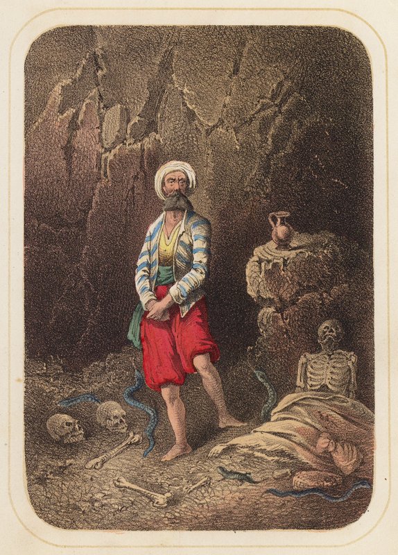 Sinbad de Zeeman in een scène uit Duizend-en-een-nacht door German School