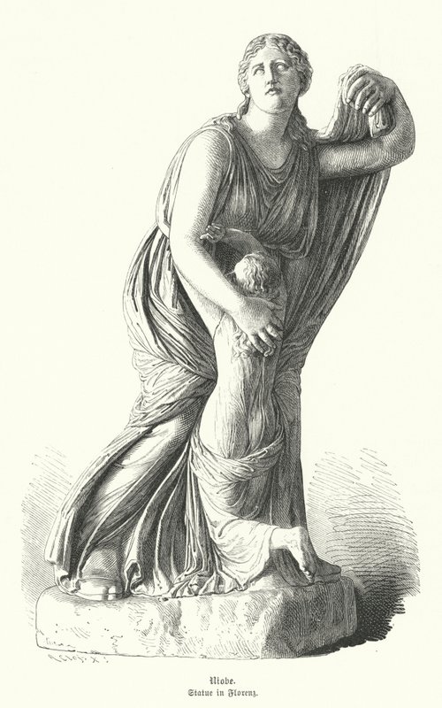 Standbeeld van Niobe die een van haar kinderen beschermt tegen Artemis en Apollo door German School