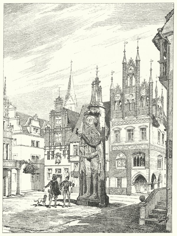 Standbeeld van Roland opgericht in 1404 tegenover de kathedraal in Bremen, Duitsland door German School