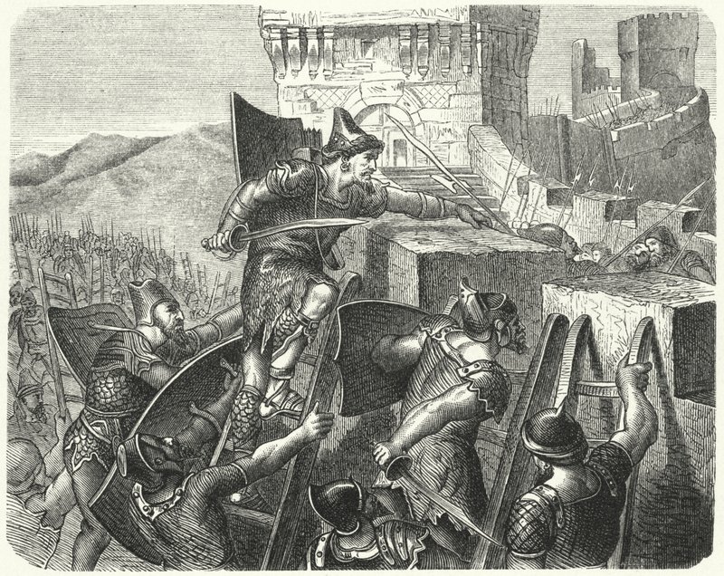 De Babyloniërs bestormen de muren van Jeruzalem (gravure) door German School