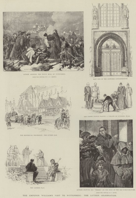 Het Bezoek van Keizer Wilhelm aan Wittenberg, de Luther Viering (gravure) door German School