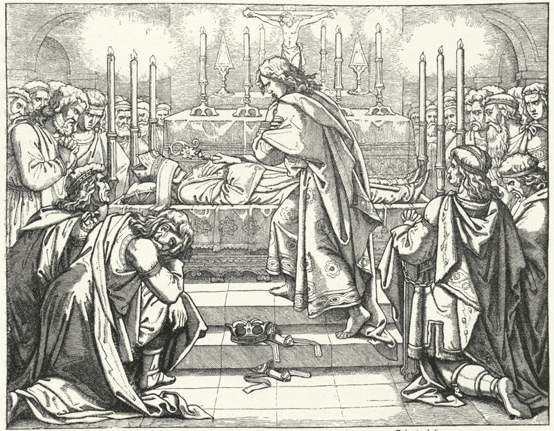 De Heilige Roomse keizer Otto III bij het graf van St. Adalbert van Praag door German School