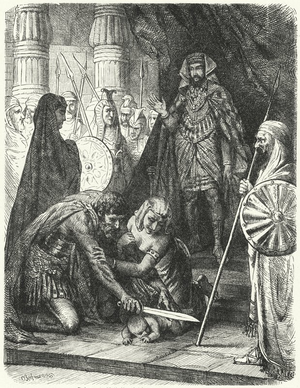 Het oordeel van Salomo (gravure) door German School