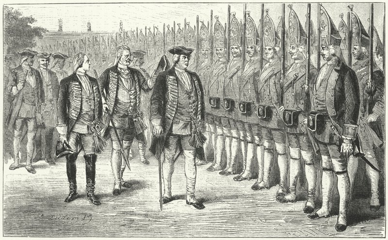 De Potsdamer Riesengarde, infanterieregiment van langer dan gemiddelde soldaten in het leger van Frederik Willem I van Pruisen, 18e Eeuw door German School