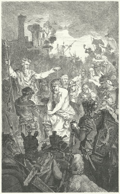De doop van Clovis I, koning der Franken, 496 (gravure) door German School