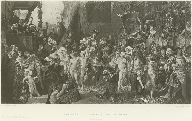 De intocht van Karel V in Antwerpen (gravure) door German School
