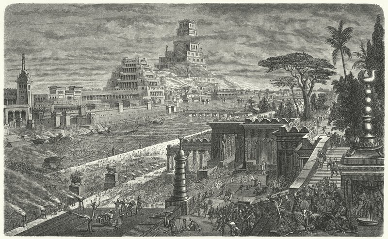 De val van Babylon aan de Perzen, 540 v.Chr. (gravure) door German School