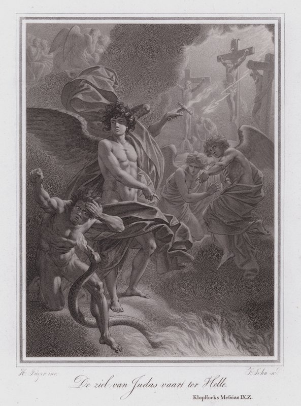 De ziel van Judas op weg naar de hel (gravure) door German School