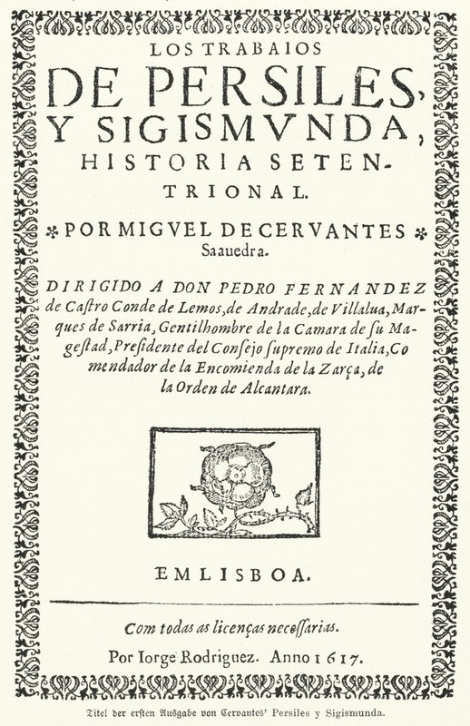 Titelpagina van de eerste editie van Spaanse romanschrijver Miguel de Cervantes