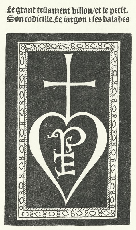 Titelpagina van de eerste editie van de gedichten van de Franse dichter François Villon, gedrukt door Pierre Levet in Parijs in 1483 (gravure) door German School