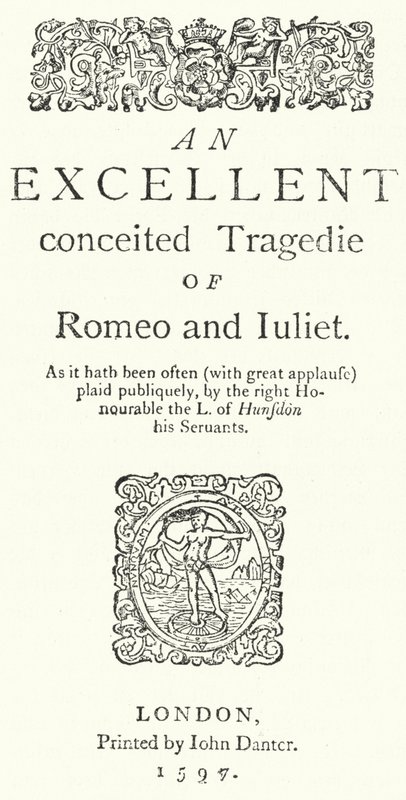 Titelpagina van de eerste quarto editie van Shakespeare