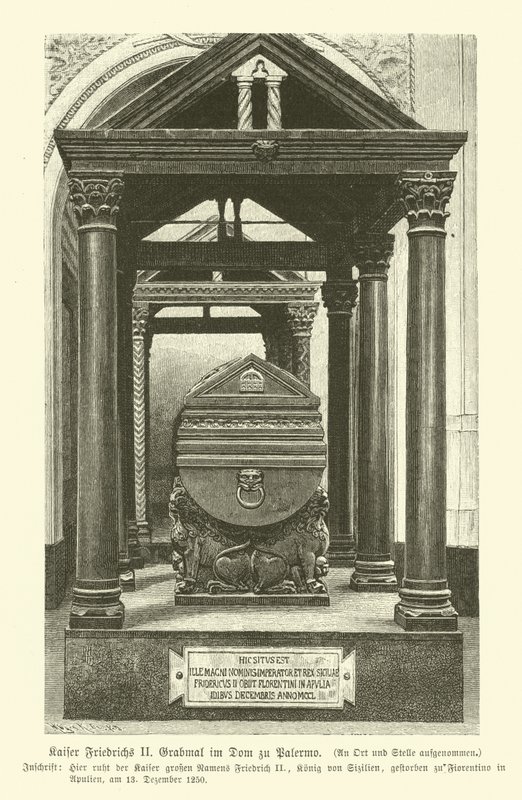 Graf van Frederik II, Heilige Roomse Keizer, in de kathedraal van Palermo, Sicilië door German School
