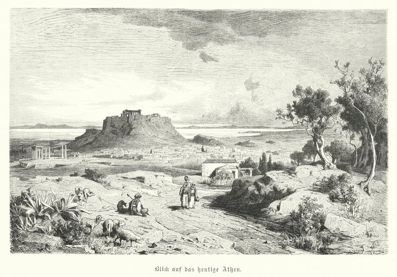 Uitzicht op Athene, Griekenland, eind 19e eeuw (gravure) door German School
